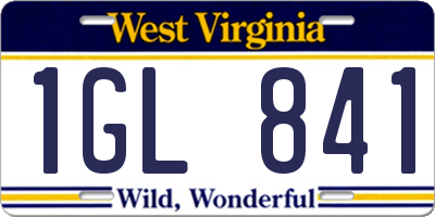WV license plate 1GL841