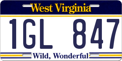 WV license plate 1GL847