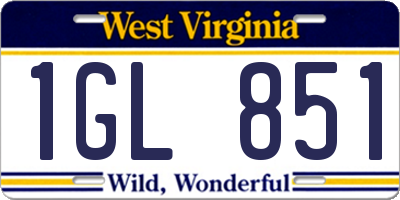 WV license plate 1GL851