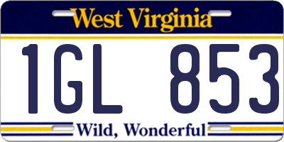 WV license plate 1GL853