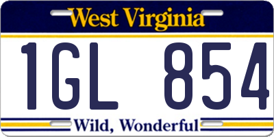 WV license plate 1GL854