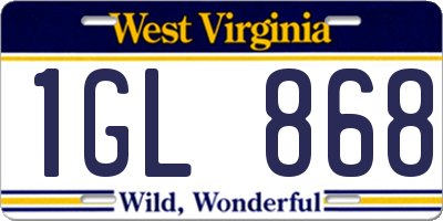 WV license plate 1GL868