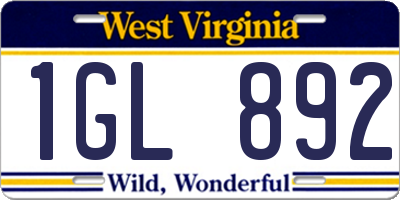 WV license plate 1GL892