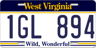 WV license plate 1GL894