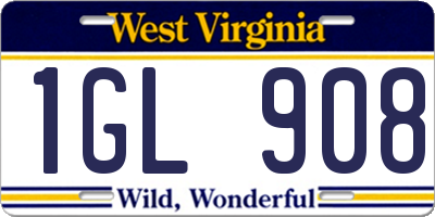 WV license plate 1GL908