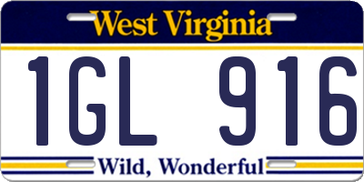 WV license plate 1GL916