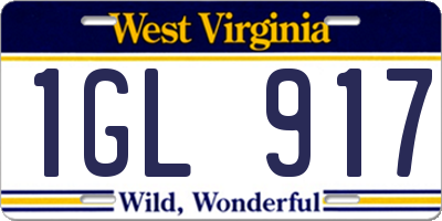 WV license plate 1GL917
