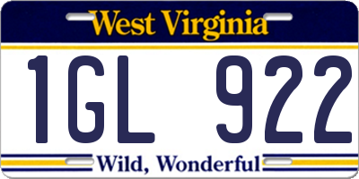 WV license plate 1GL922