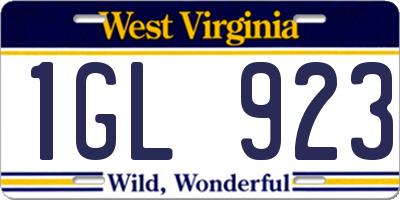 WV license plate 1GL923