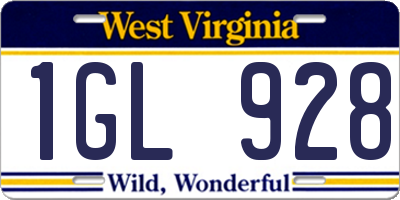 WV license plate 1GL928