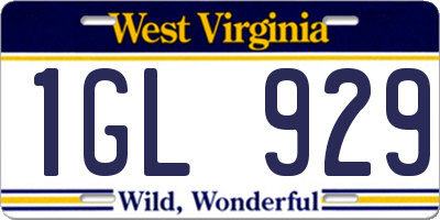 WV license plate 1GL929