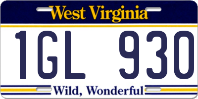 WV license plate 1GL930