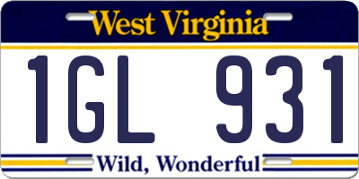 WV license plate 1GL931