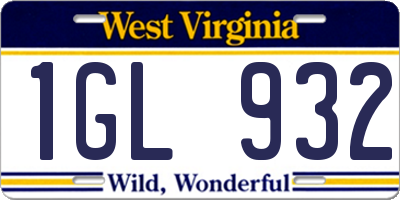 WV license plate 1GL932