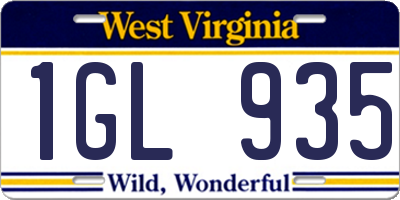 WV license plate 1GL935