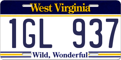 WV license plate 1GL937