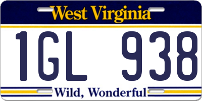 WV license plate 1GL938