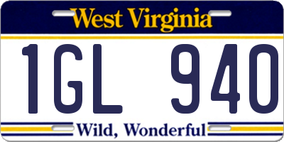 WV license plate 1GL940
