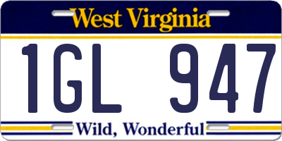 WV license plate 1GL947