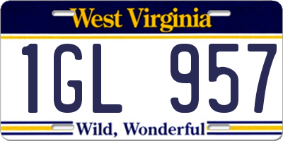 WV license plate 1GL957