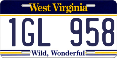 WV license plate 1GL958
