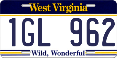 WV license plate 1GL962