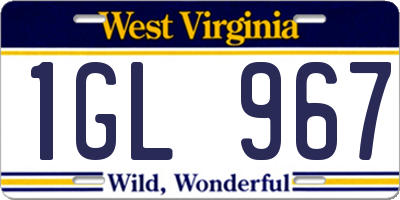 WV license plate 1GL967