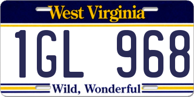 WV license plate 1GL968