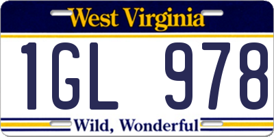 WV license plate 1GL978