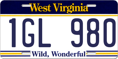 WV license plate 1GL980