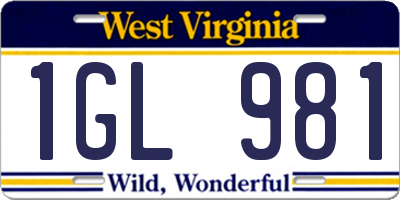 WV license plate 1GL981