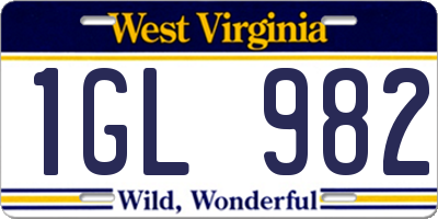 WV license plate 1GL982