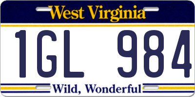 WV license plate 1GL984