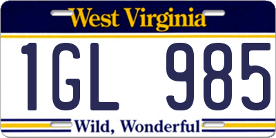 WV license plate 1GL985