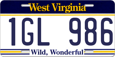 WV license plate 1GL986