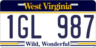 WV license plate 1GL987