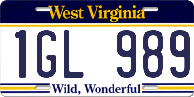 WV license plate 1GL989