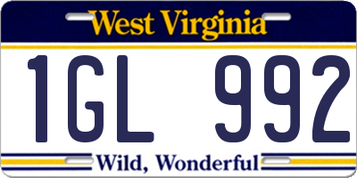 WV license plate 1GL992