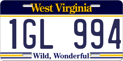 WV license plate 1GL994