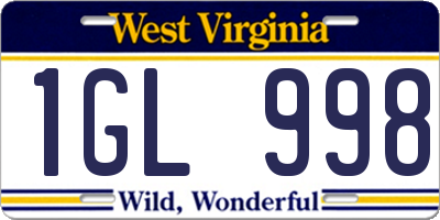 WV license plate 1GL998