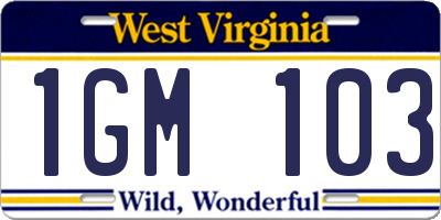 WV license plate 1GM103