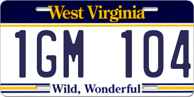 WV license plate 1GM104