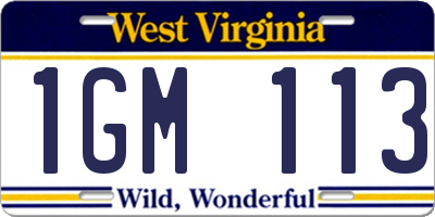 WV license plate 1GM113