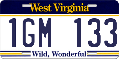 WV license plate 1GM133