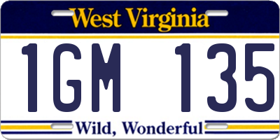 WV license plate 1GM135