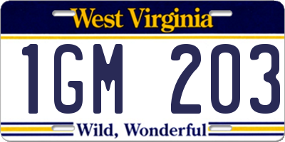 WV license plate 1GM203
