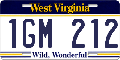 WV license plate 1GM212