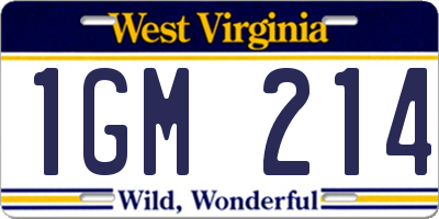 WV license plate 1GM214