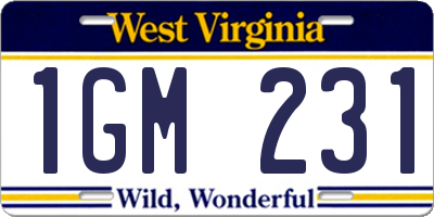 WV license plate 1GM231