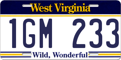 WV license plate 1GM233